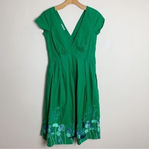 eShakti Green Bird Embellished Midi Dress Sz Medium